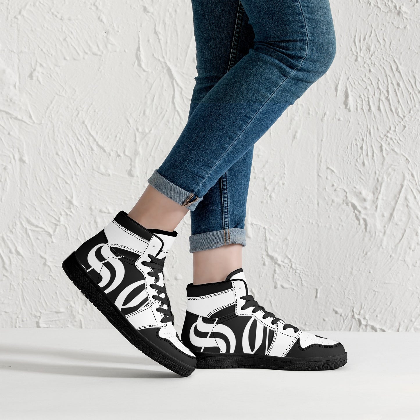 Womens Black High Top Leather Sneakers St.Castle