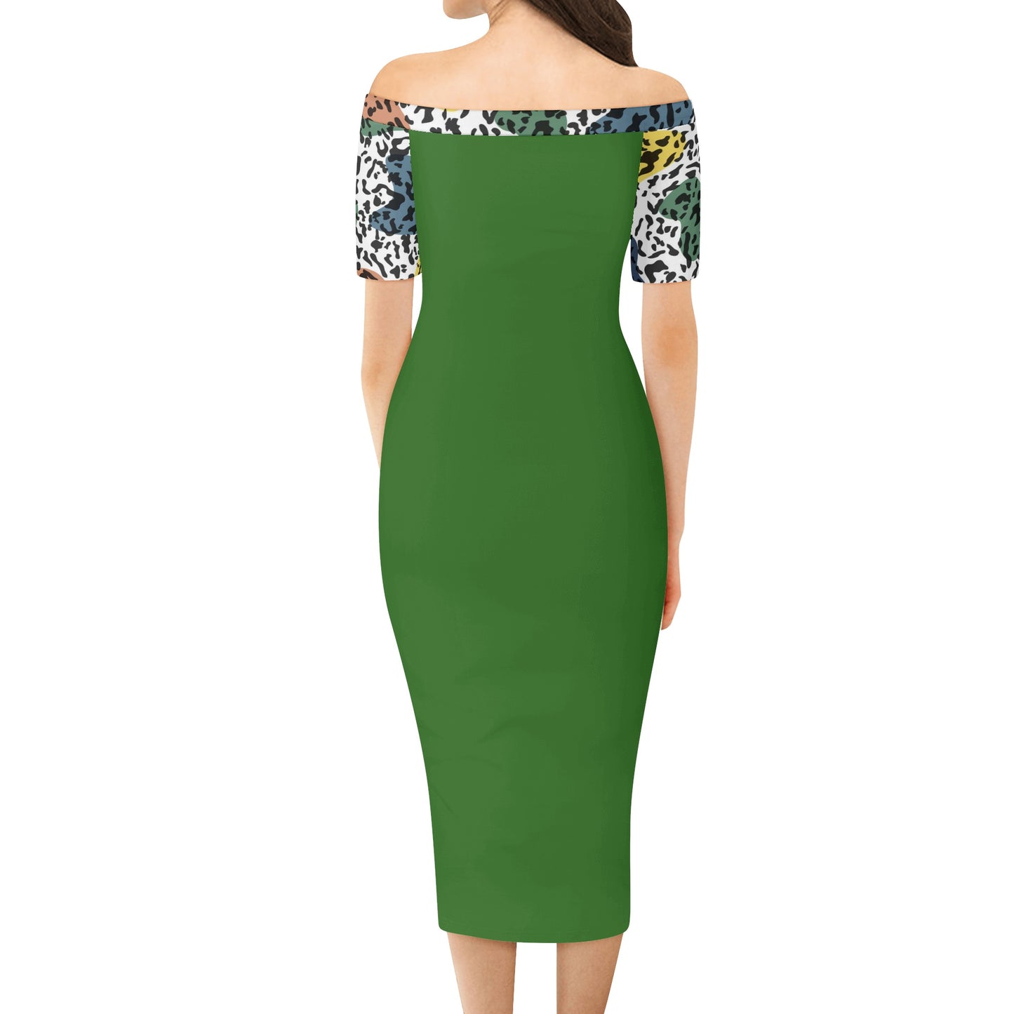 Womens Off The Shoulder Office Lady Dress Green St.Castle