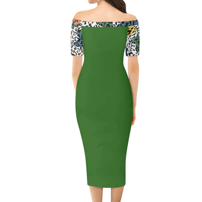 Womens Off The Shoulder Office Lady Dress Green St.Castle