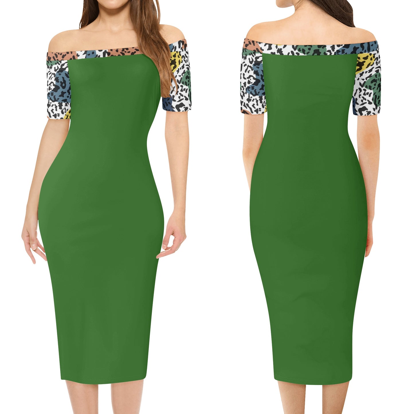 Womens Off The Shoulder Office Lady Dress Green St.Castle