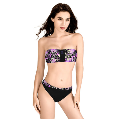 Womens Bandeau Strapless Bikinis Swimsuit Purple St.Castle