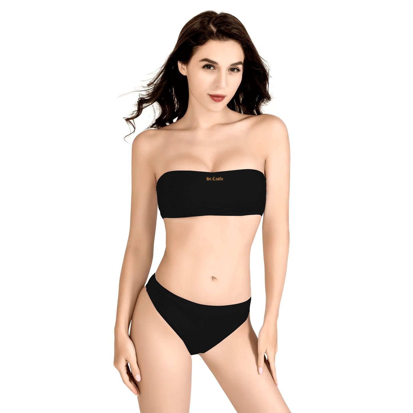 Womens Two Piece Bandeau Strapless Bikinis Swimsuit