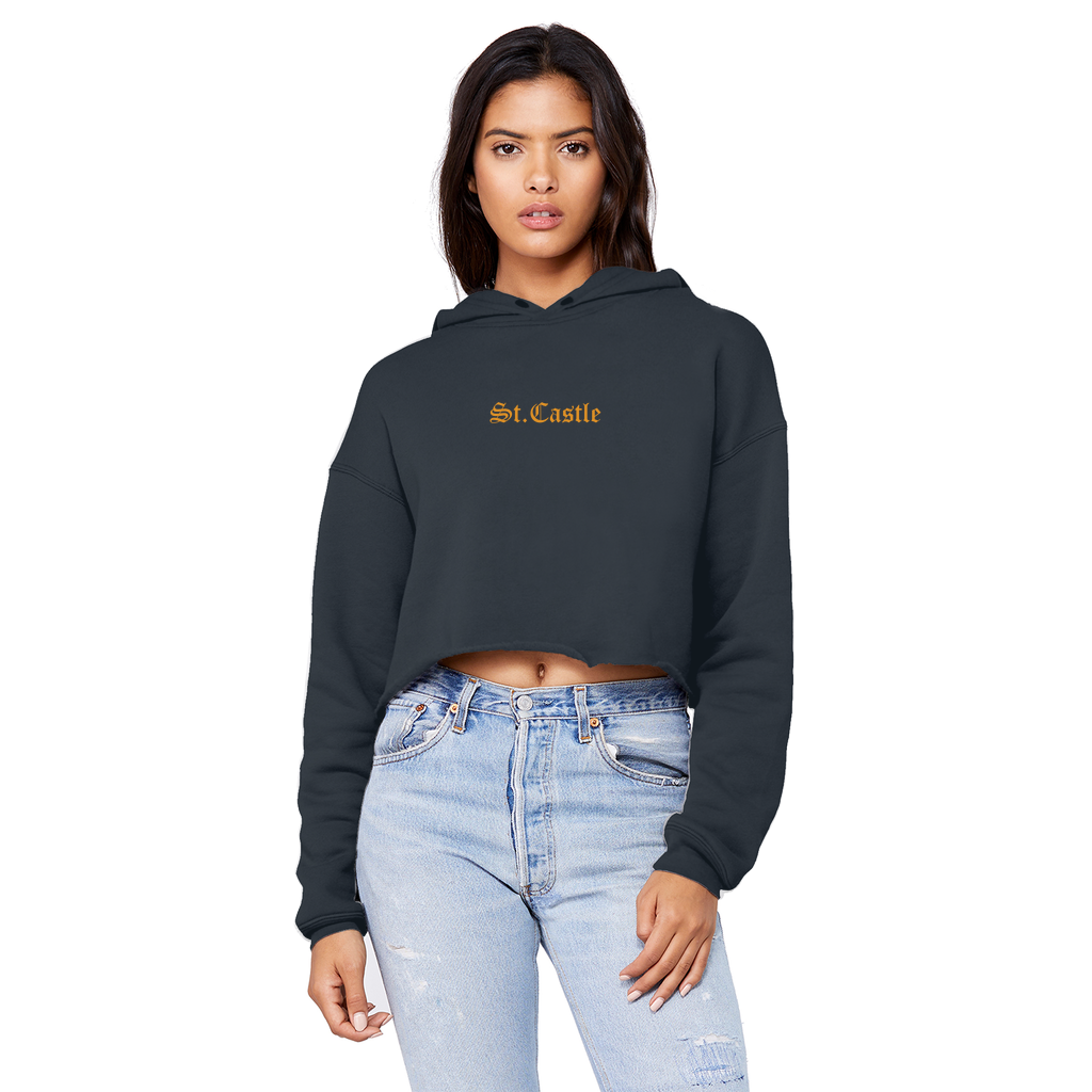 St. Castle Cropped Raw Edge Boyfriend Hoodie