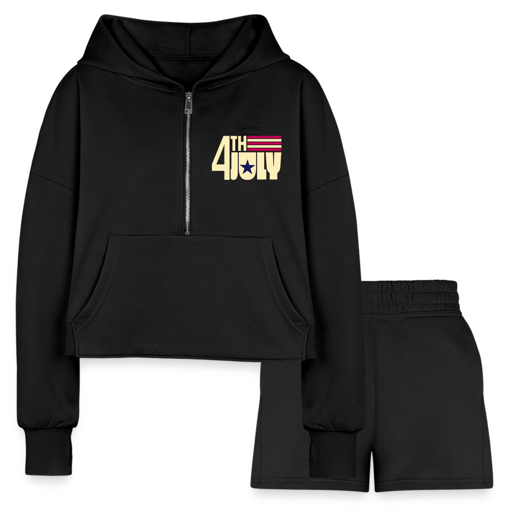 Women’s Cropped Hoodie & Jogger Short Set - black