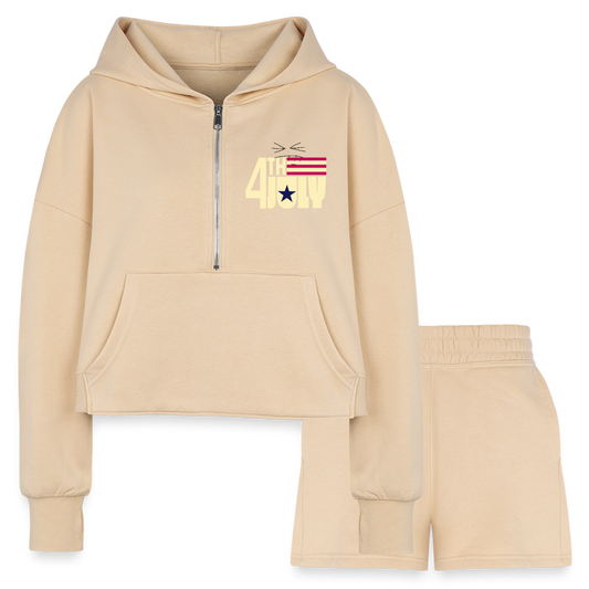 Women’s Cropped Hoodie & Jogger Short Set - nude