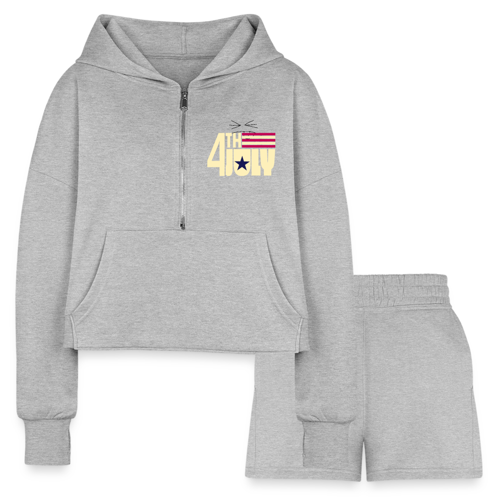 Women’s Cropped Hoodie & Jogger Short Set - heather gray